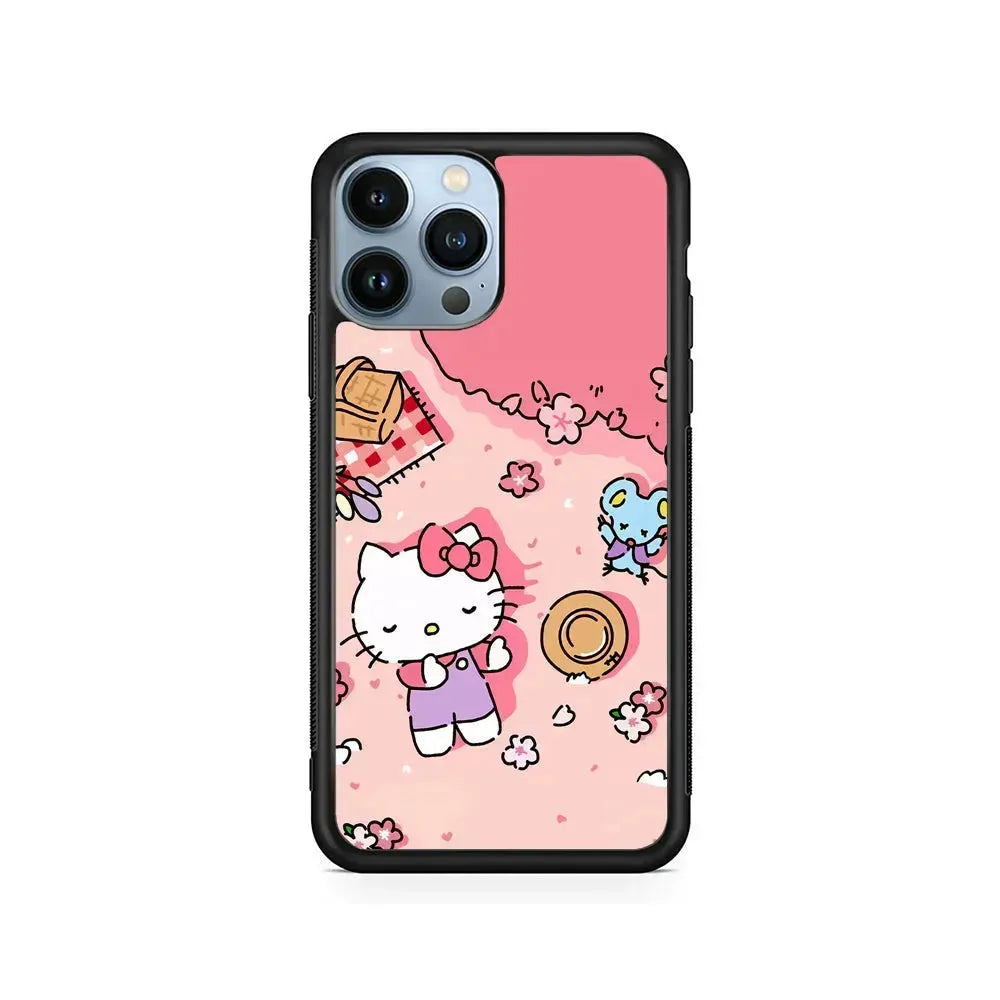 Hello Kitty Enjoy Picnic iPhone 15 Pro Max Case-Rubber / Black (2D Case)-Xtracase
