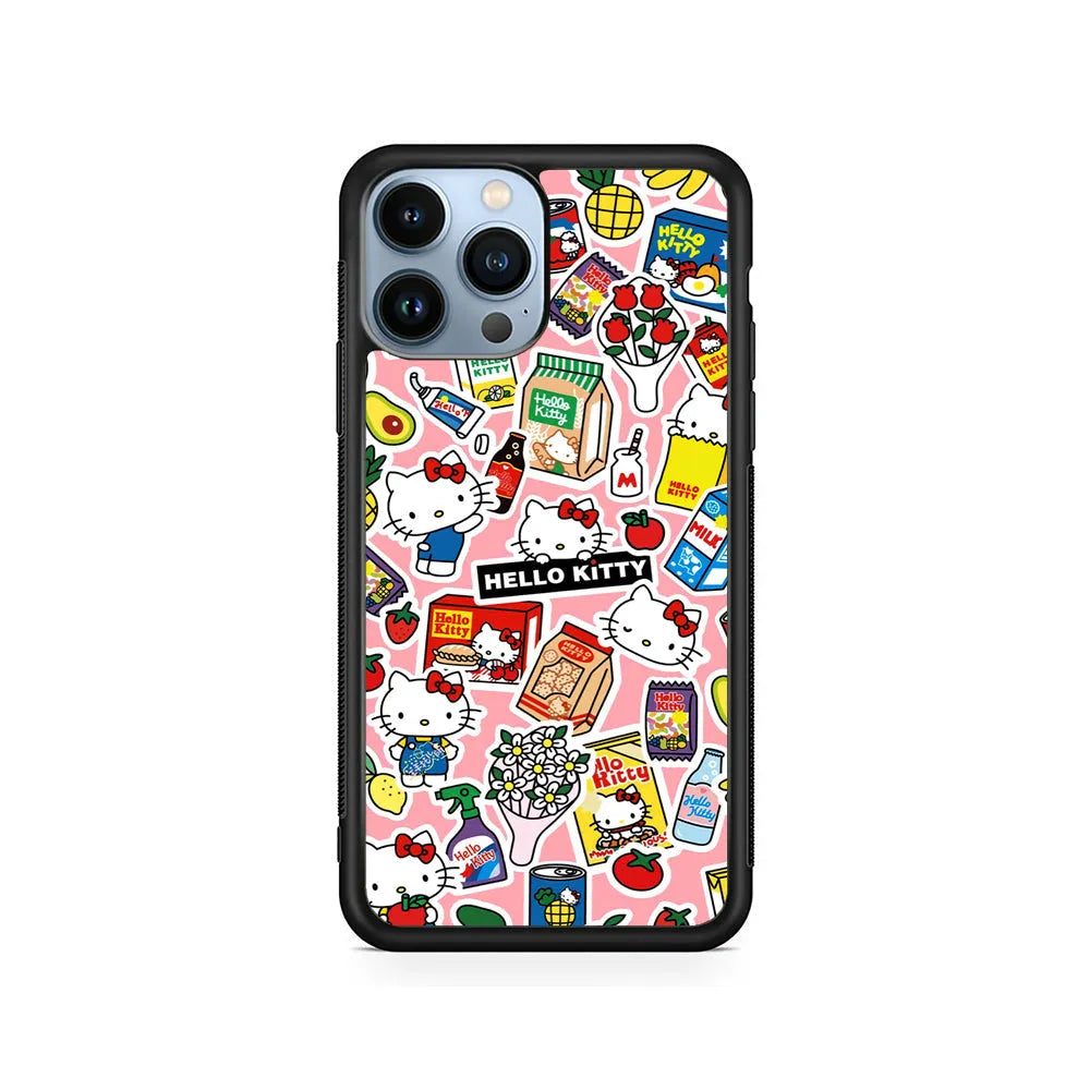 Hello Kitty Stickers iPhone 13 Pro Case-Rubber / Black (2D Case)-Xtracase