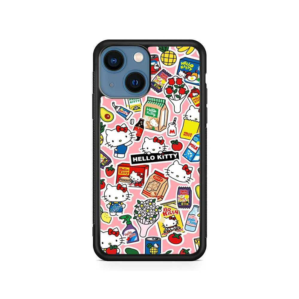 Hello Kitty Stickers iPhone 14 Plus Case-Rubber / Black (2D Case)-Xtracase
