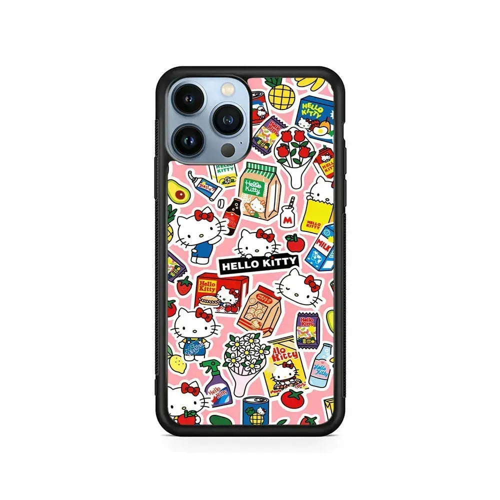 Hello Kitty Stickers iPhone 15 Pro Max Case-Rubber / Black (2D Case)-Xtracase