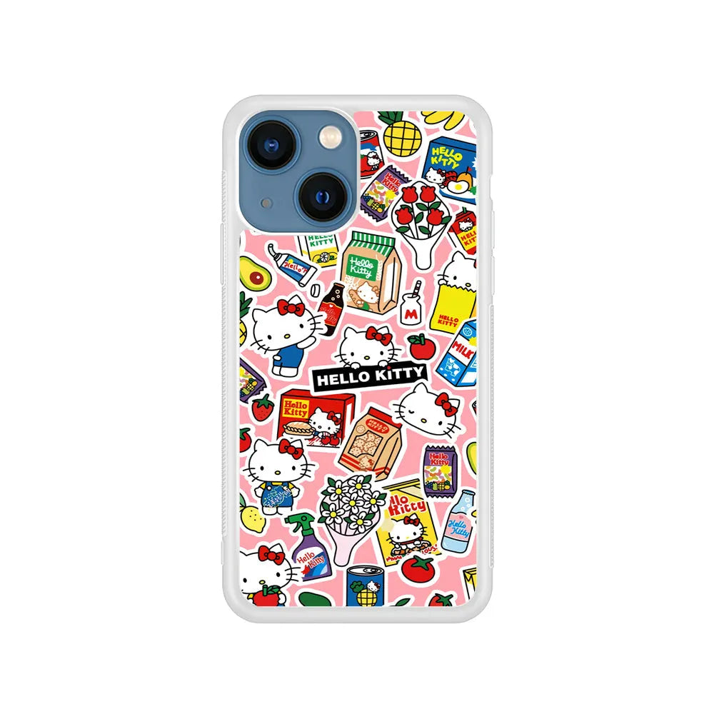 Hello Kitty Stickers iPhone 14 Plus Case-Rubber / White (2D Case)-Xtracase