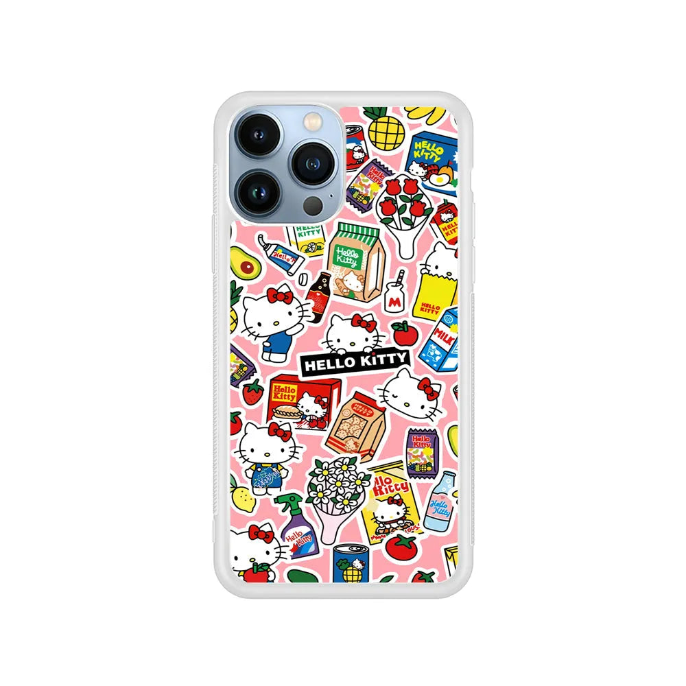 Hello Kitty Stickers iPhone 13 Pro Case-Rubber / White (2D Case)-Xtracase
