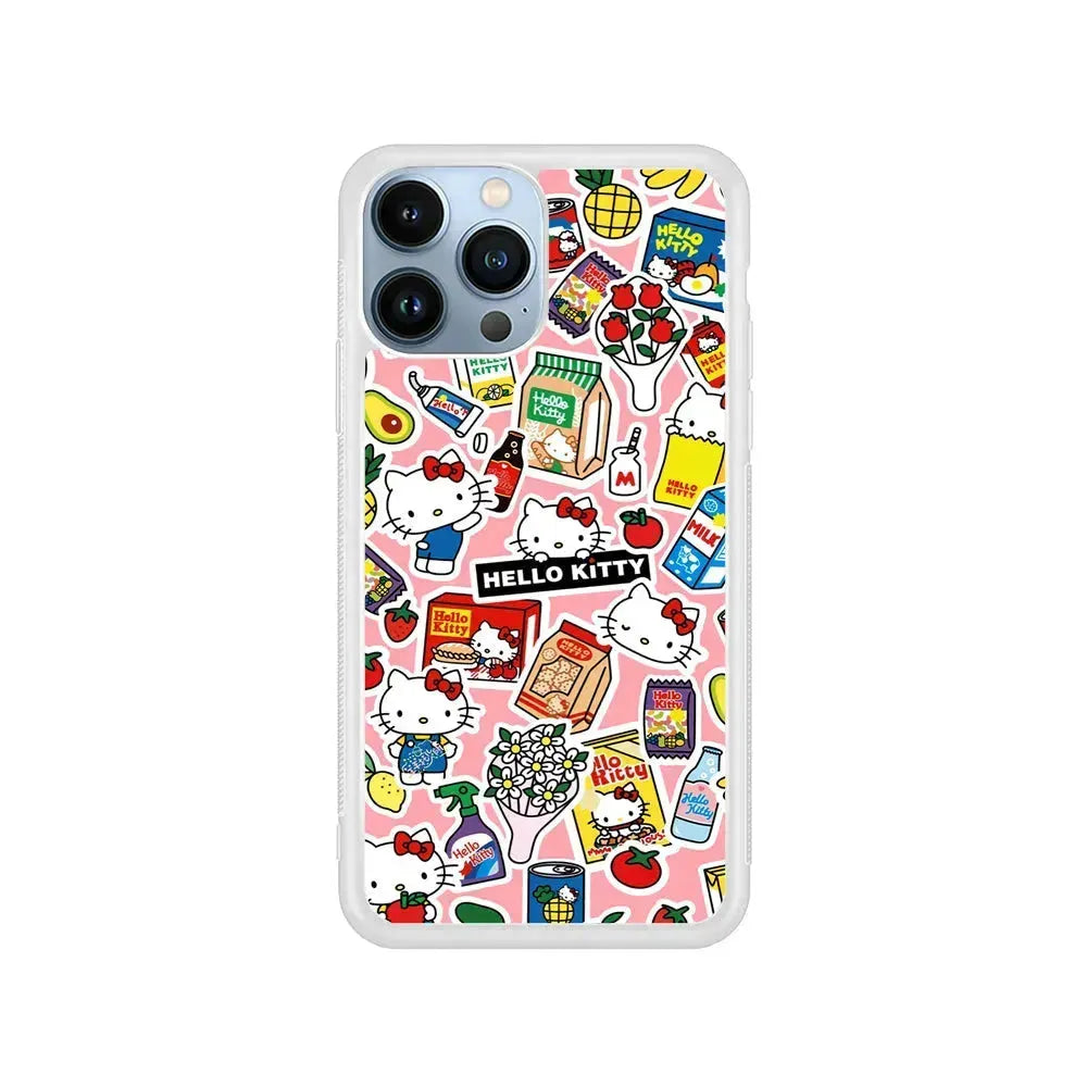 Hello Kitty Stickers iPhone 15 Pro Max Case-Rubber / White (2D Case)-Xtracase