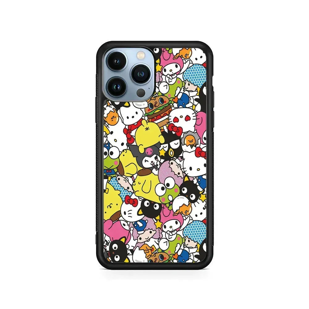 Hello Kitty and Friends Doodle iPhone 15 Pro Max Case-Rubber / Black (2D Case)-Xtracase