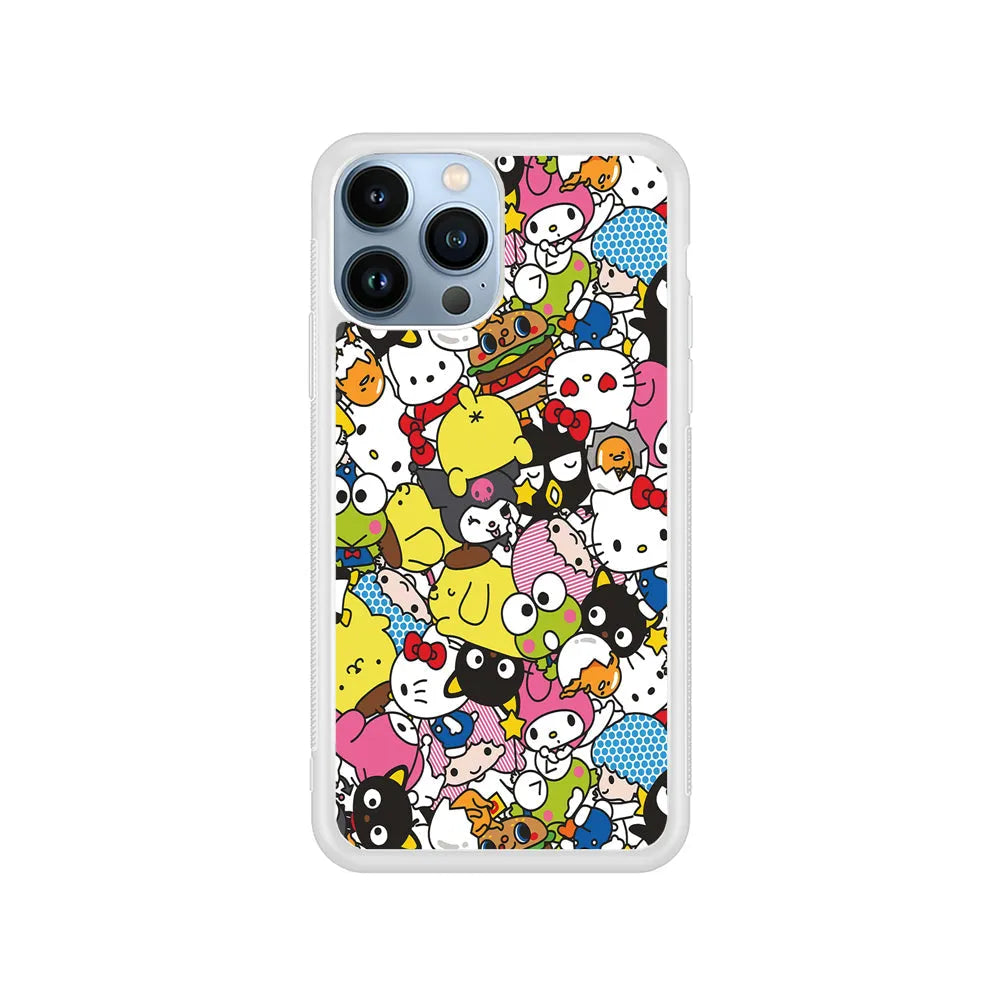 Hello Kitty and Friends Doodle iPhone 13 Pro Max Case-Rubber / White (2D Case)-Xtracase
