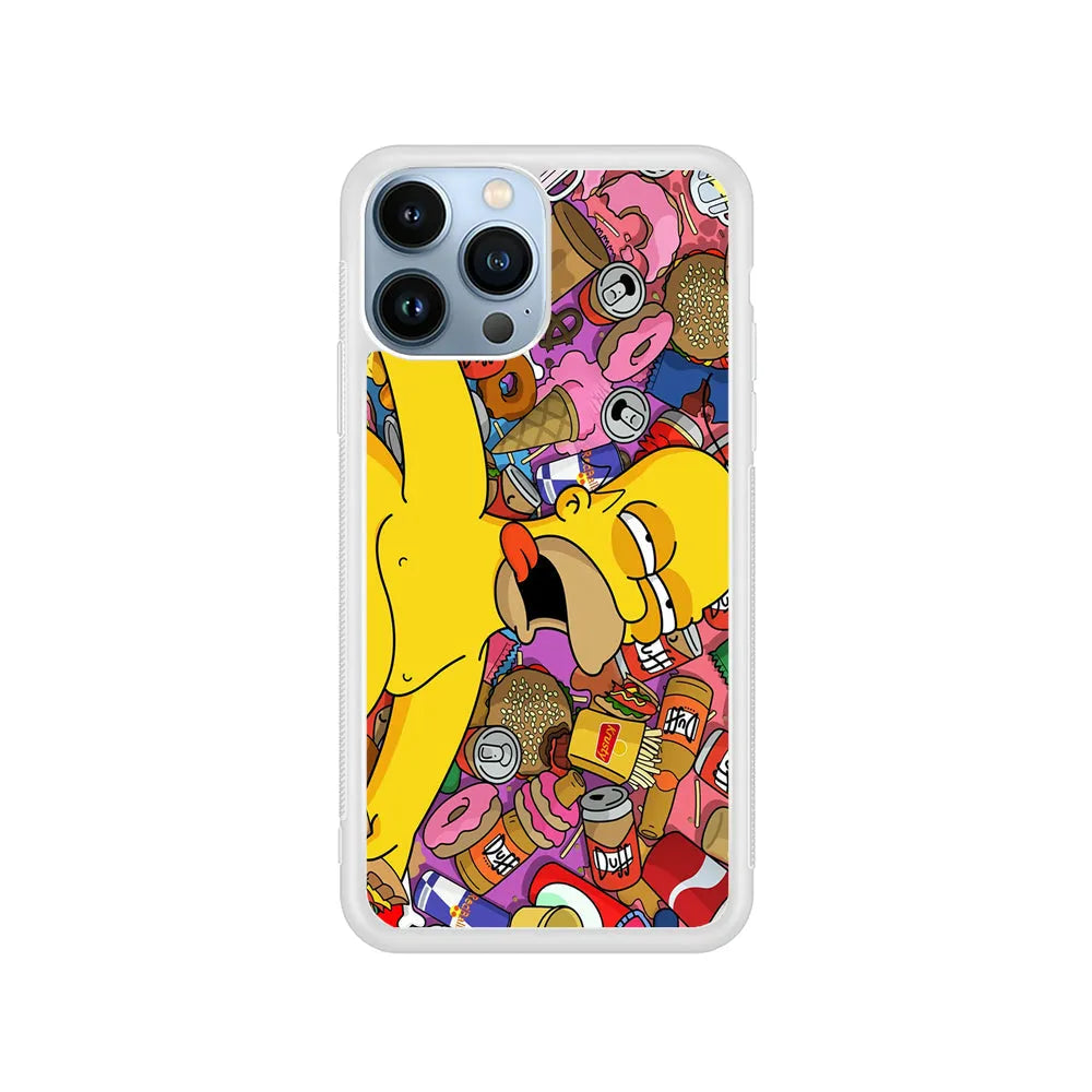 Homer Simpson Faint From Being Full iPhone 13 Pro Max Case-Rubber / White (2D Case)-Xtracase