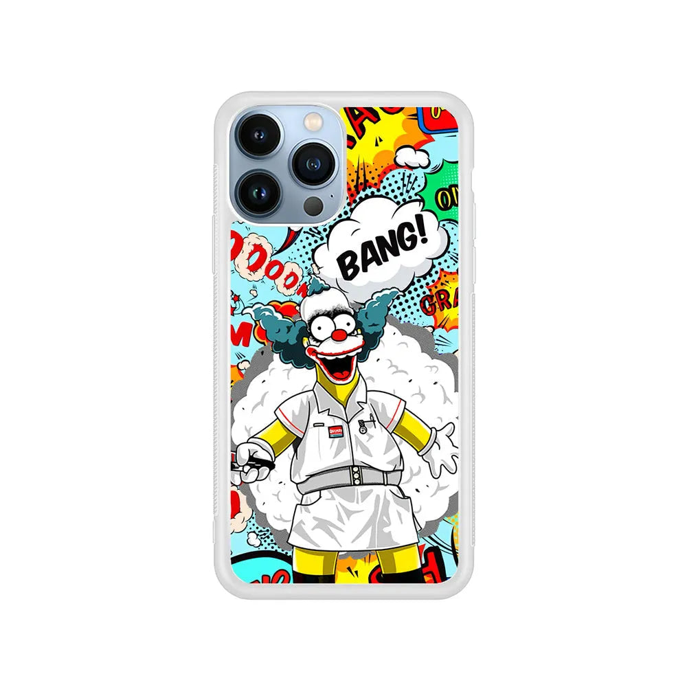 Homer Simpson Joker Bang iPhone 13 Pro Max Case-Rubber / White (2D Case)-Xtracase