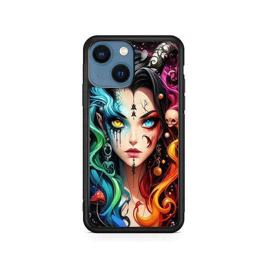 Horned Witch Girl Anime Art iPhone 13 Mini Case-Rubber / Black (2D Case)-Xtracase