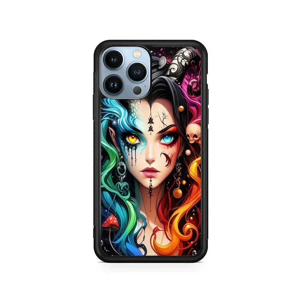 Horned Witch Girl Anime Art iPhone 15 Pro Max Case-Rubber / Black (2D Case)-Xtracase