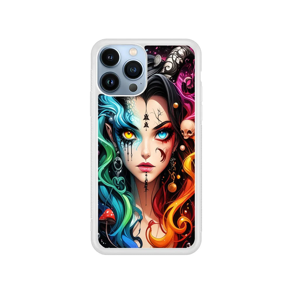 Horned Witch Girl Anime Art iPhone 13 Pro Case-Rubber / White (2D Case)-Xtracase