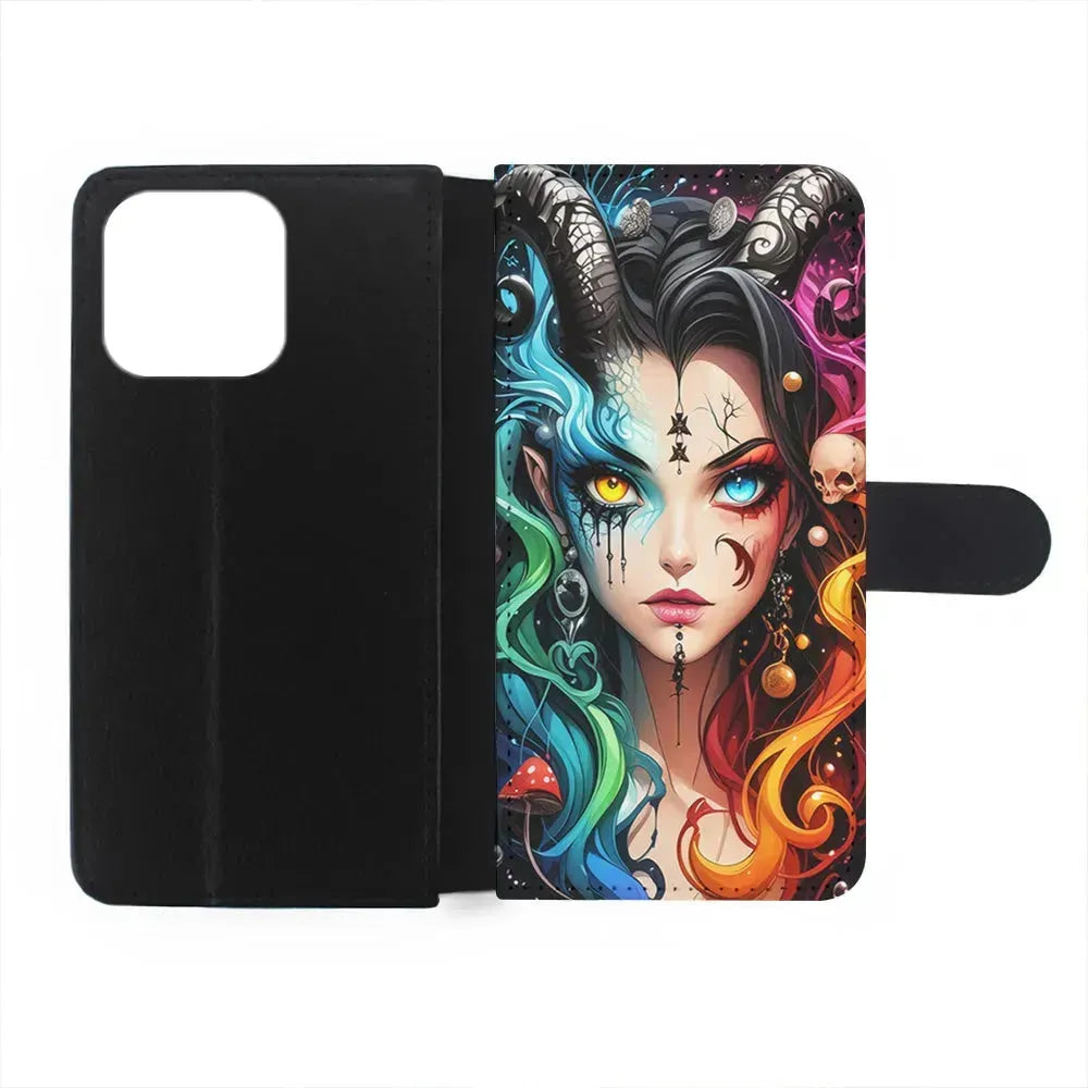 Horned Witch Girl Anime Art iPhone 15 Pro Max Case-Flip Wallet Case-Xtracase