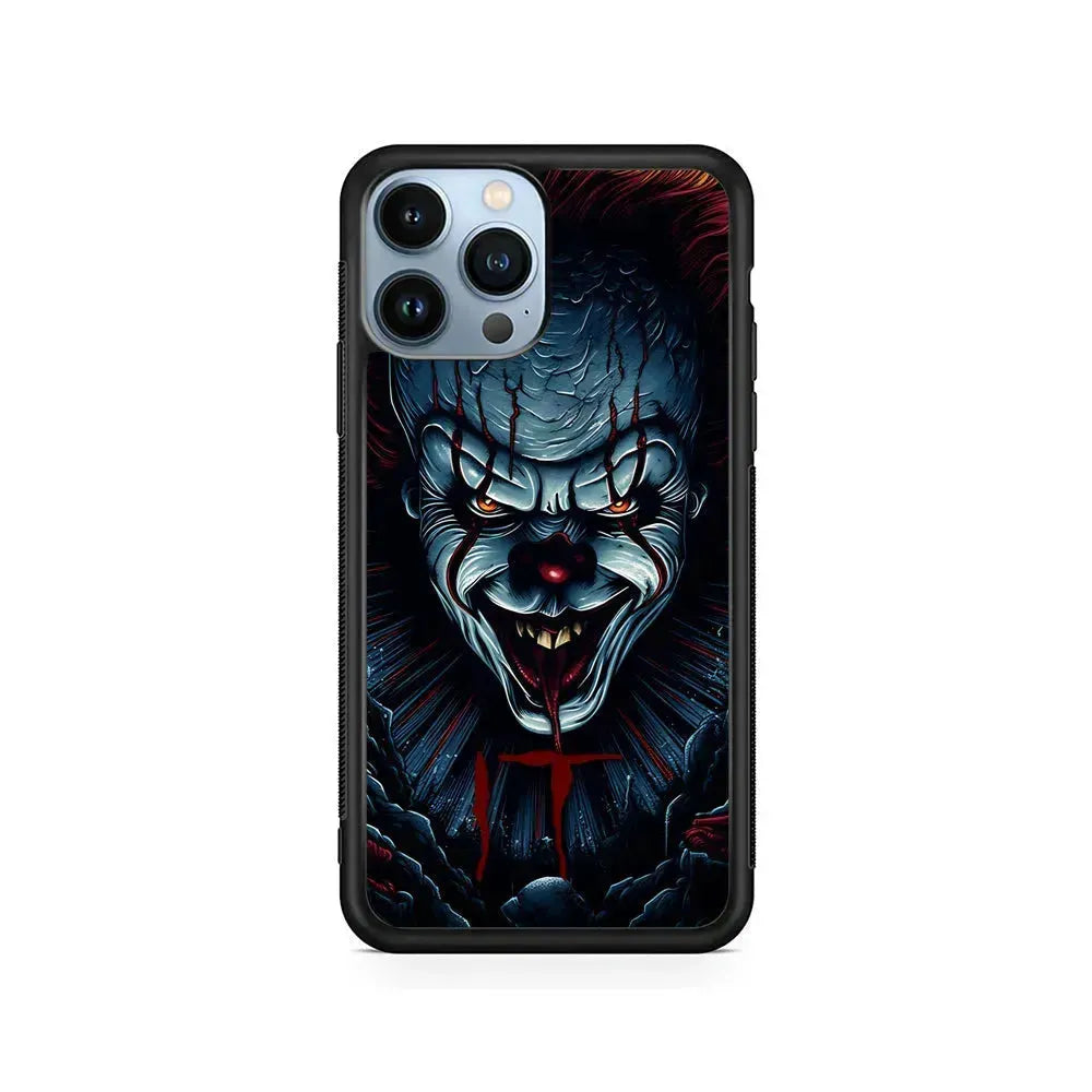 IT Clown Scary Face iPhone 15 Pro Max Case-Rubber / Black (2D Case)-Xtracase