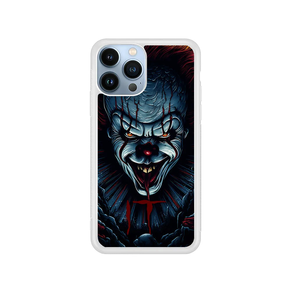 IT Clown Scary Face iPhone 13 Pro Case-Rubber / White (2D Case)-Xtracase