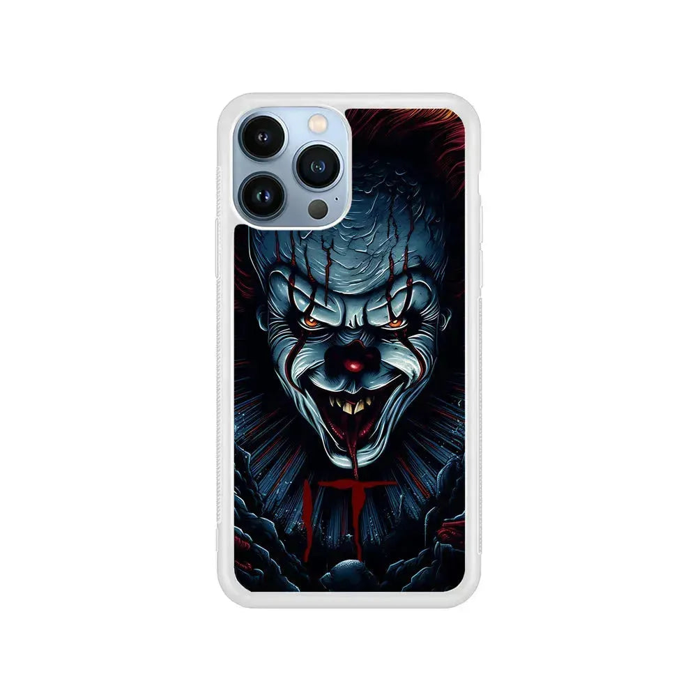 IT Clown Scary Face iPhone 15 Pro Max Case-Rubber / White (2D Case)-Xtracase