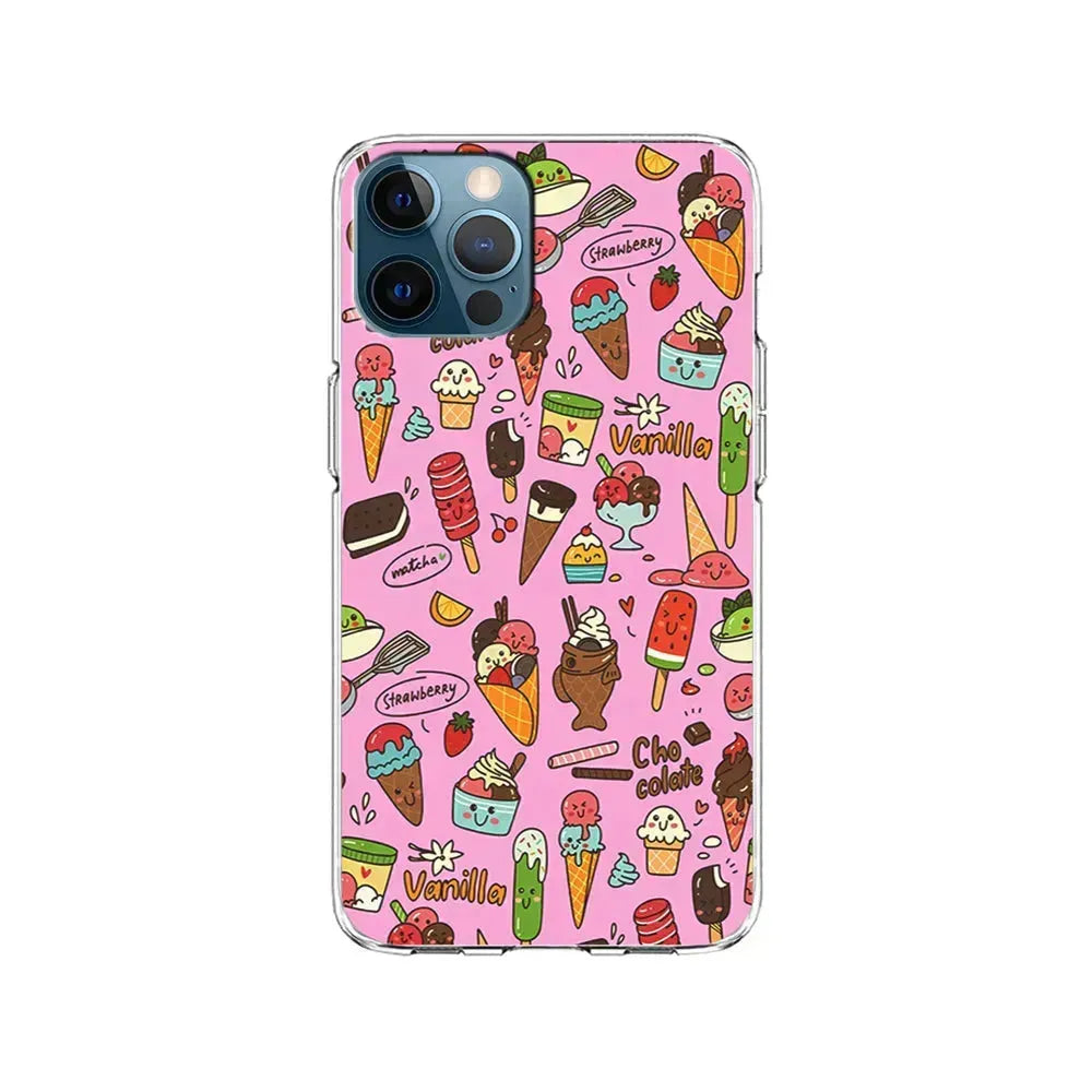 Ice Cream Doodle Cartoon iPhone 15 Pro Max Case-Clear Soft Case-Xtracase