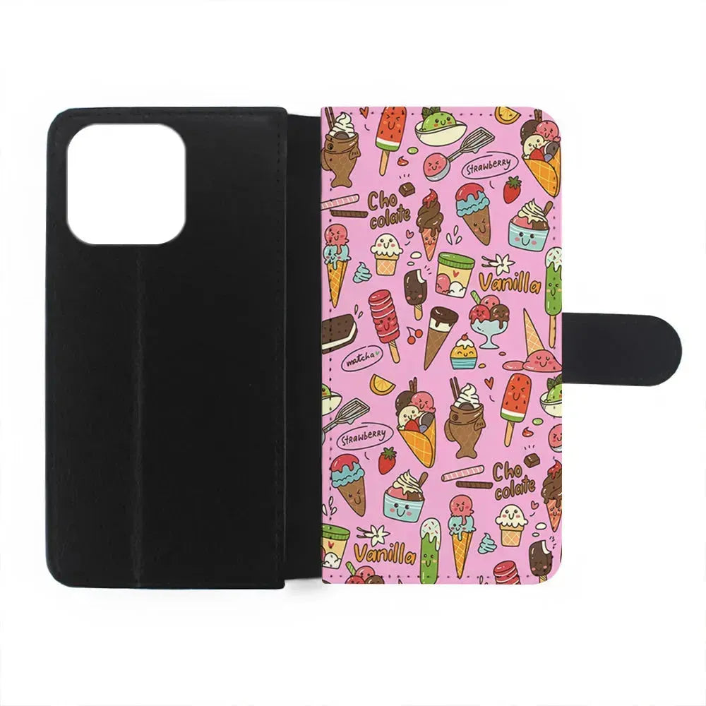 Ice Cream Doodle Cartoon iPhone 15 Pro Max Case-Flip Wallet Case-Xtracase