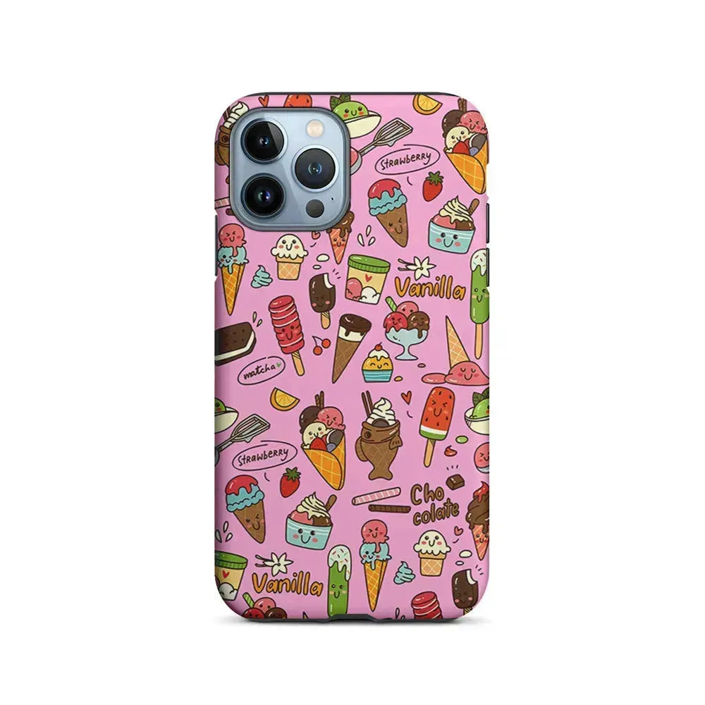 Ice Cream Doodle Cartoon iPhone 15 Pro Max Case-2 in 1 Tough Case-Xtracase