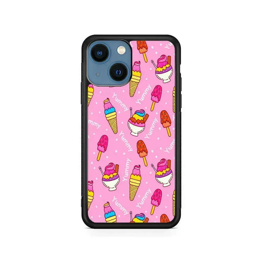 Ice Cream Doodle Yummy iPhone 13 Mini Case-Rubber / Black (2D Case)-Xtracase
