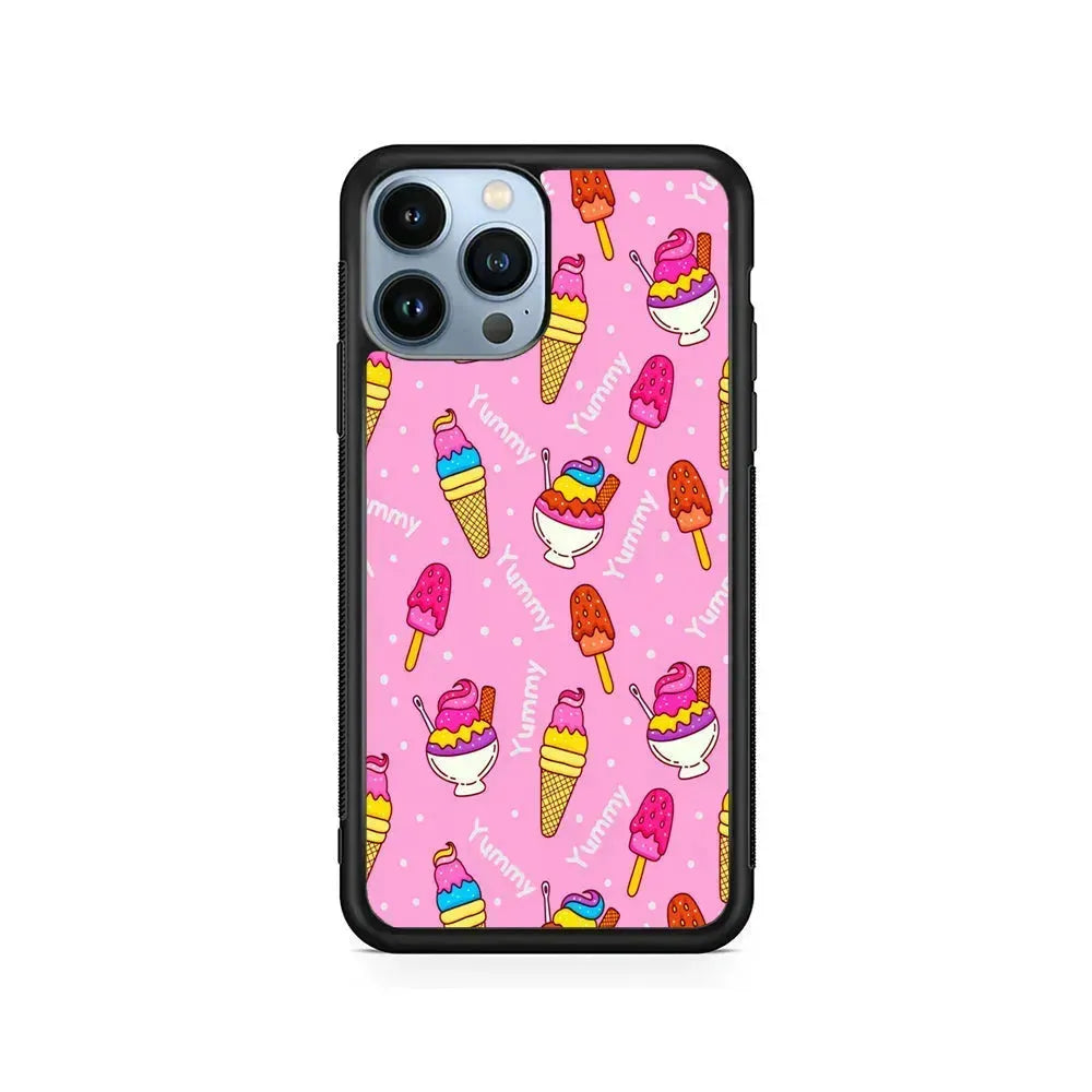 Ice Cream Doodle Yummy iPhone 15 Pro Max Case-Rubber / Black (2D Case)-Xtracase
