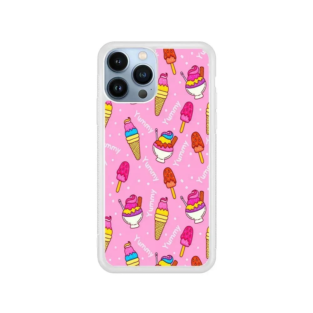 Ice Cream Doodle Yummy iPhone 15 Pro Max Case-Rubber / White (2D Case)-Xtracase