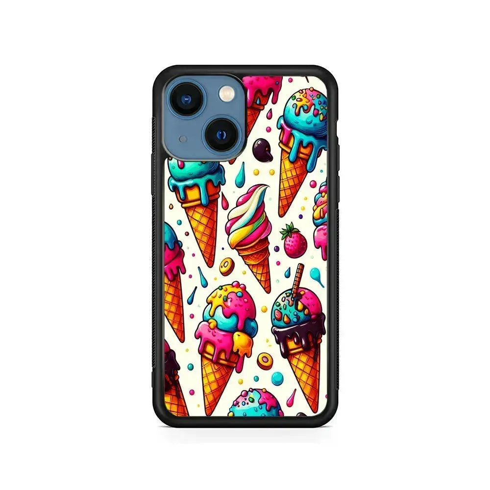 Ice Creams with Different Flavors iPhone 13 Mini Case-Rubber / Black (2D Case)-Xtracase
