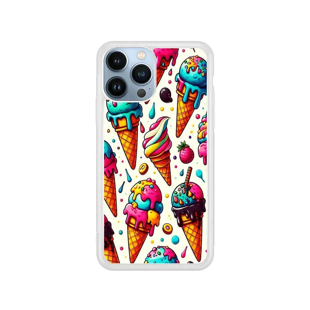 Ice Creams with Different Flavors iPhone 15 Pro Max Case-Rubber / White (2D Case)-Xtracase