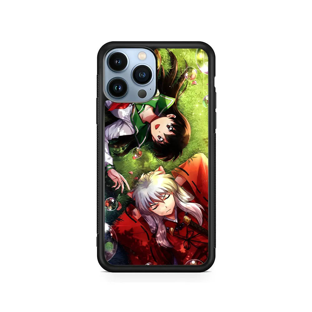 Inuyasha and Kagome Couple iPhone 13 Pro Case-Rubber / Black (2D Case)-Xtracase