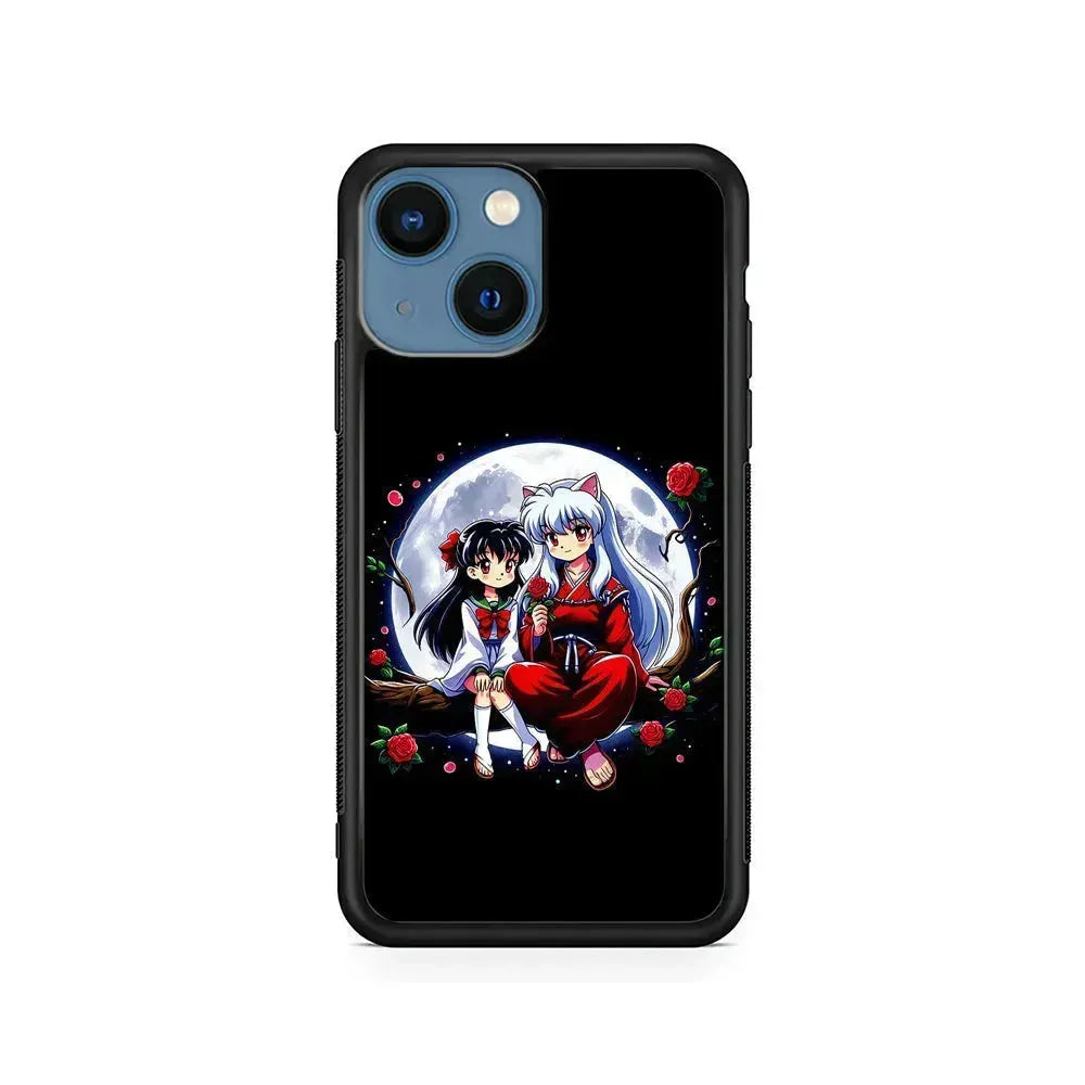 Inuyasha and Kagome Full Moon iPhone 13 Mini Case-Rubber / Black (2D Case)-Xtracase