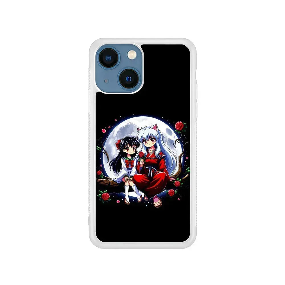 Inuyasha and Kagome Full Moon iPhone 13 Mini Case-Rubber / White (2D Case)-Xtracase