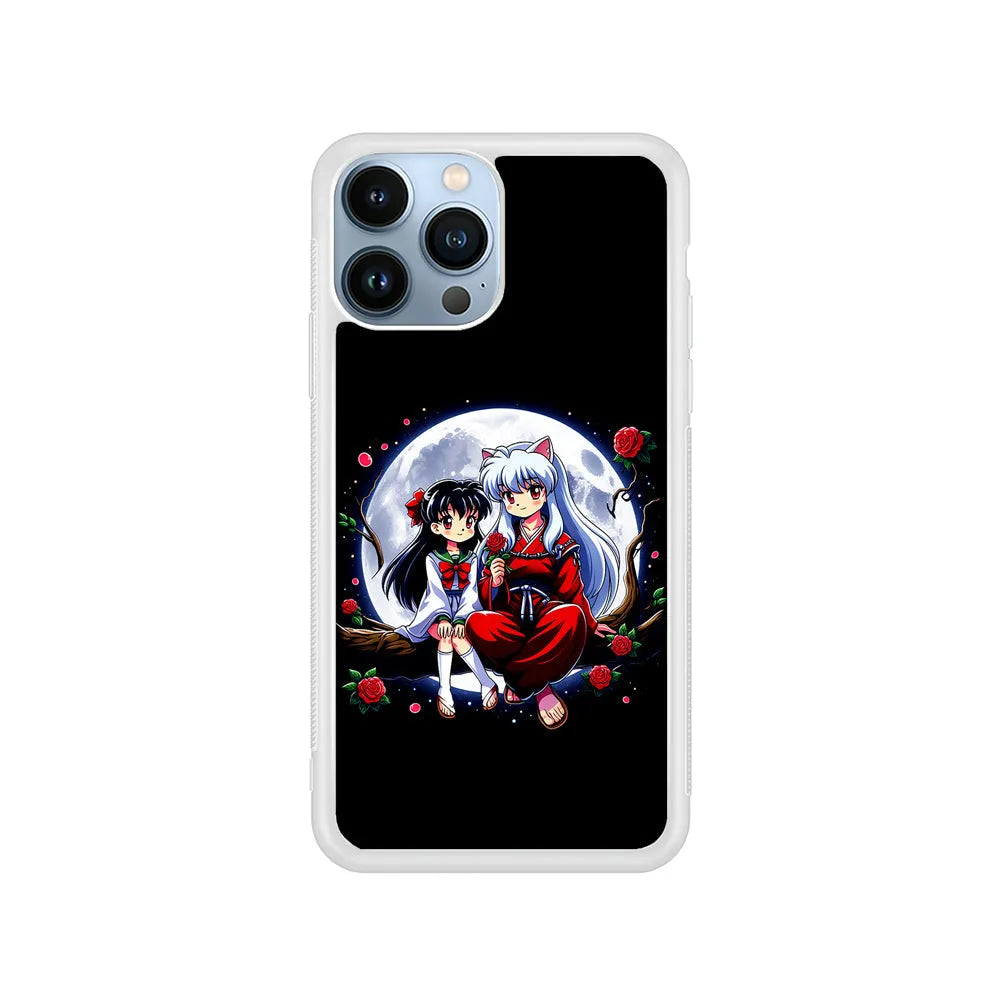 Inuyasha and Kagome Full Moon iPhone 13 Pro Case-Rubber / White (2D Case)-Xtracase