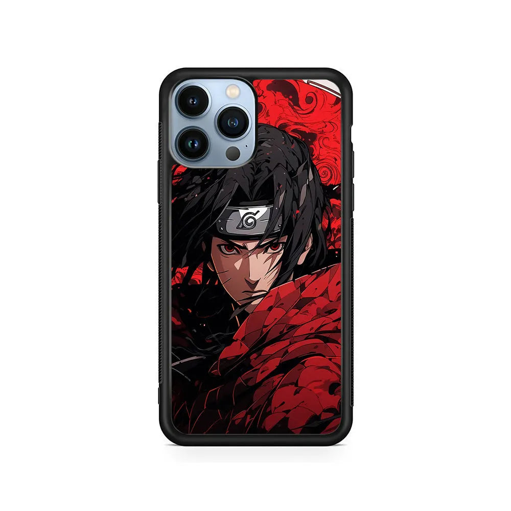 Itachi Uchiha Red Clothes iPhone 13 Pro Case-Rubber / Black (2D Case)-Xtracase