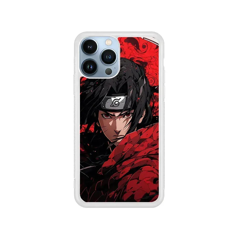 Itachi Uchiha Red Clothes iPhone 15 Pro Max Case-Rubber / White (2D Case)-Xtracase