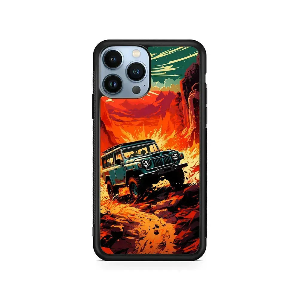 Jeep Offroad Adventure Car iPhone 15 Pro Max Case-Rubber / Black (2D Case)-Xtracase