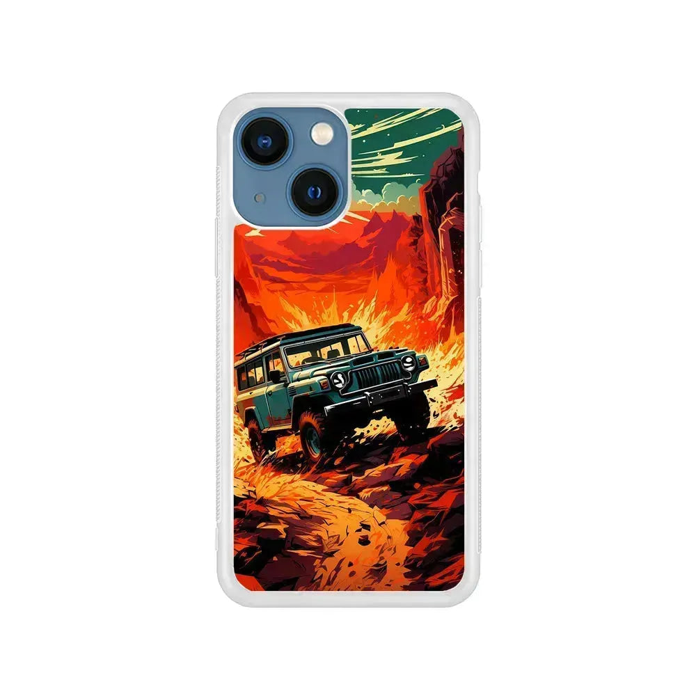 Jeep Offroad Adventure Car iPhone 13 Mini Case-Rubber / White (2D Case)-Xtracase