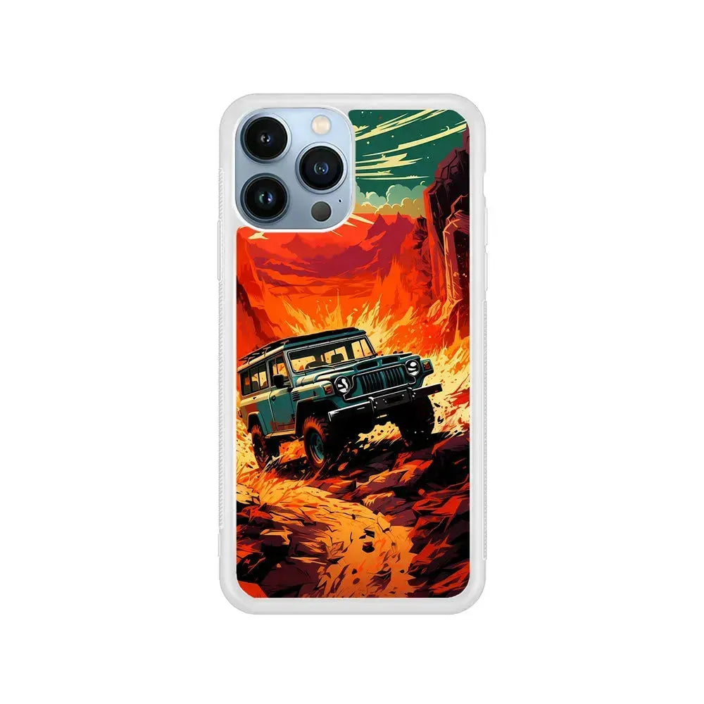 Jeep Offroad Adventure Car iPhone 15 Pro Max Case-Rubber / White (2D Case)-Xtracase