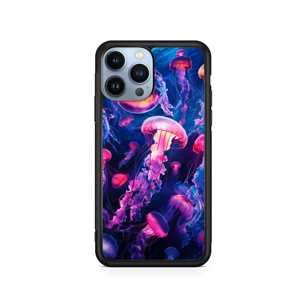 Jellyfish Drifting in The Ocean iPhone 13 Pro Case-Rubber / Black (2D Case)-Xtracase
