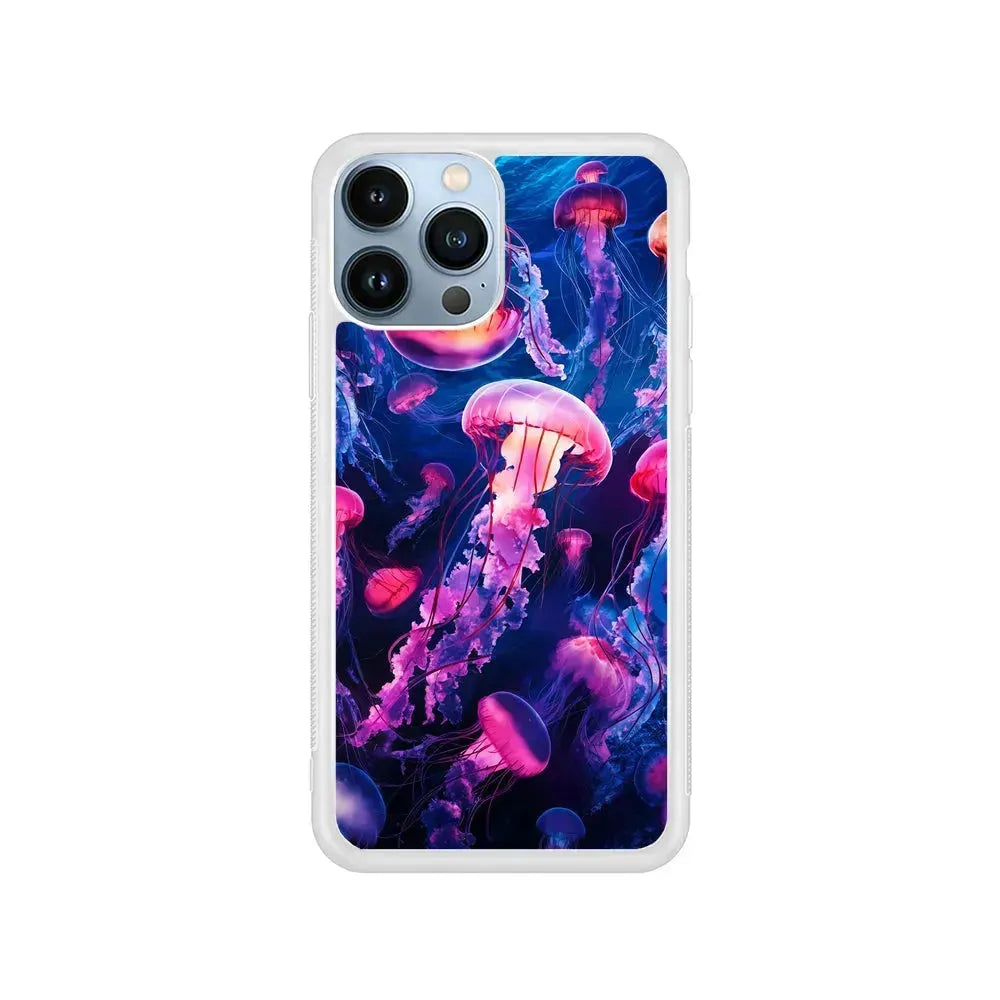 Jellyfish Drifting in The Ocean iPhone 15 Pro Max Case-Rubber / White (2D Case)-Xtracase