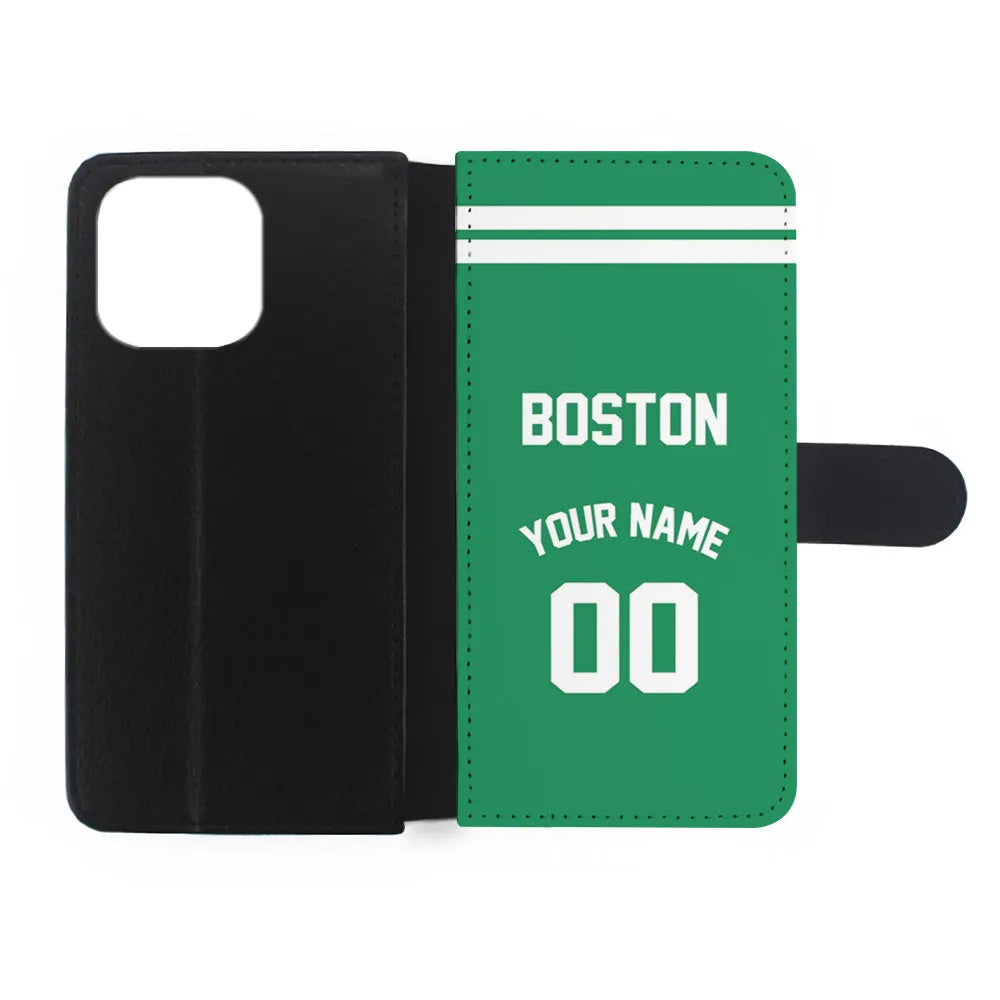 Custom Jersey Boston Celtics NBA Phone Case-Green-Flip Wallet Case-Xtracase