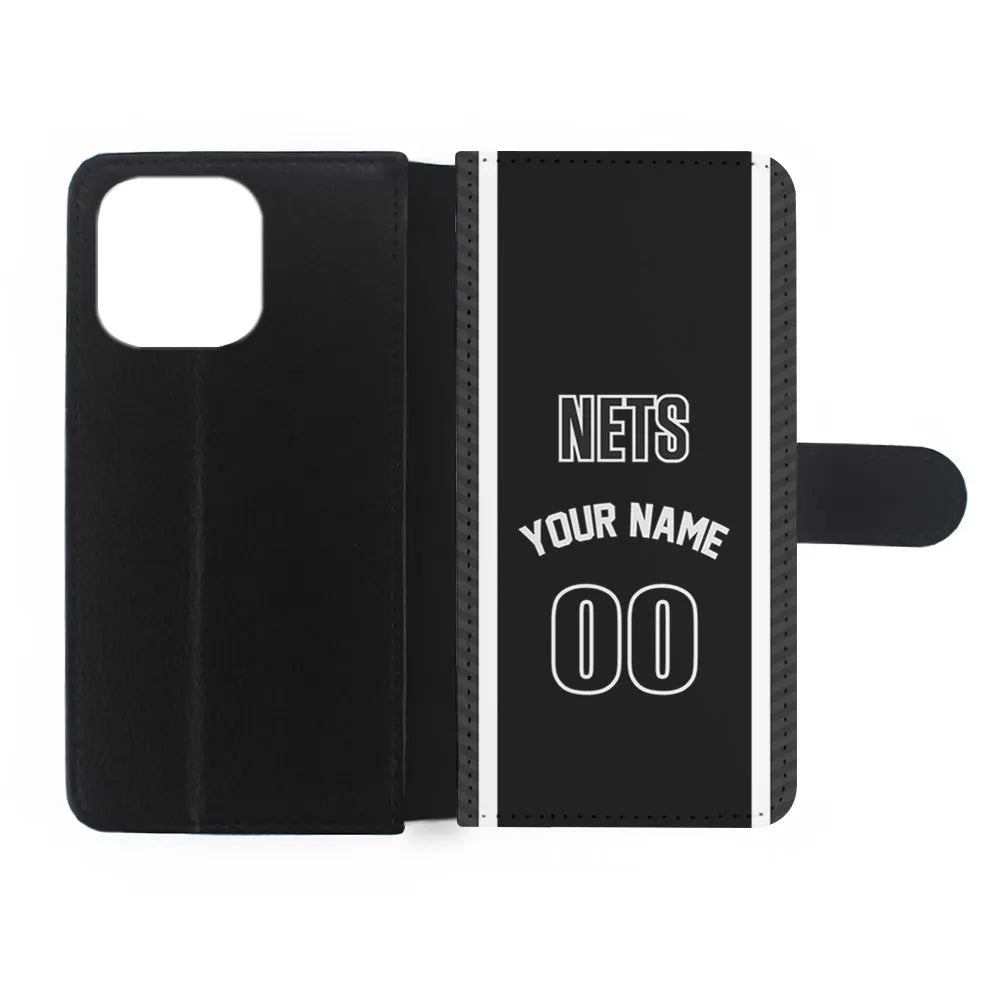 Custom Jersey Brooklyn Nets NBA Phone Case-Black-Flip Wallet Case-Xtracase