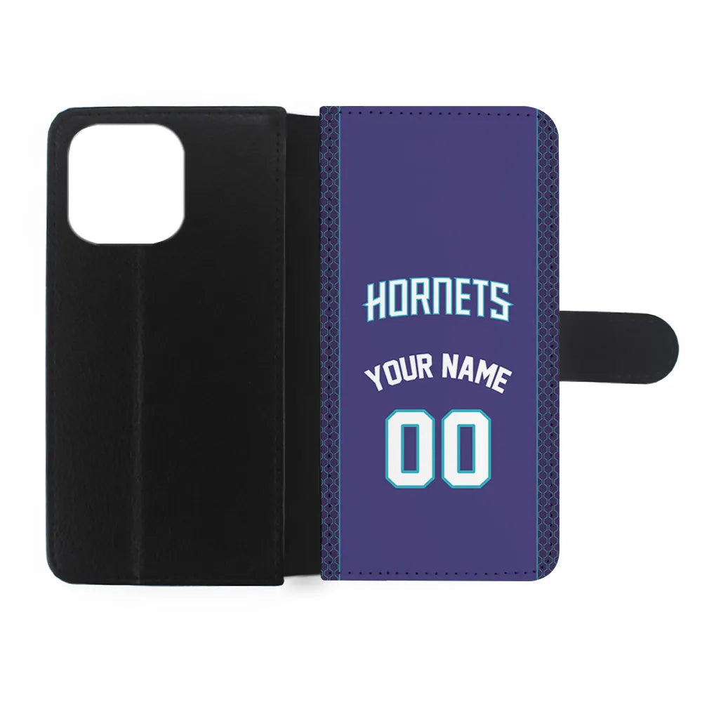 Custom Jersey Charlotte Hornets NBA Phone Case-Purple-Flip Wallet Case-Xtracase