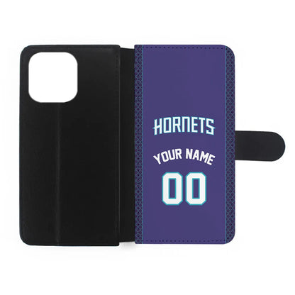 Custom Jersey Charlotte Hornets NBA Phone Case-Purple-Flip Wallet Case-Xtracase