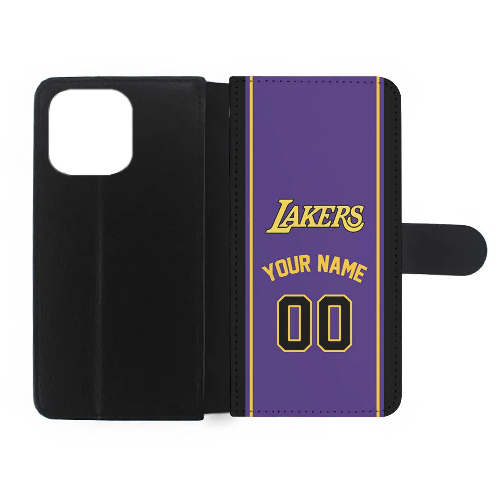 Custom Jersey Los Angeles Lakers NBA Phone Case-Purple-Flip Wallet Case-Xtracase