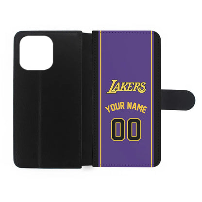 Custom Jersey Los Angeles Lakers NBA Phone Case-Purple-Flip Wallet Case-Xtracase