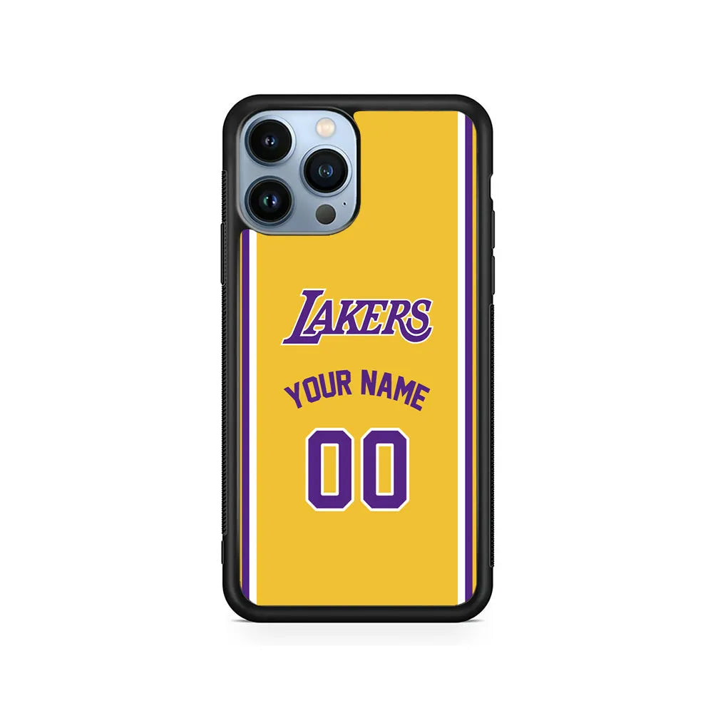 Custom Jersey Los Angeles Lakers NBA Phone Case-Yellow-Rubber / Black (2D Case)-Xtracase