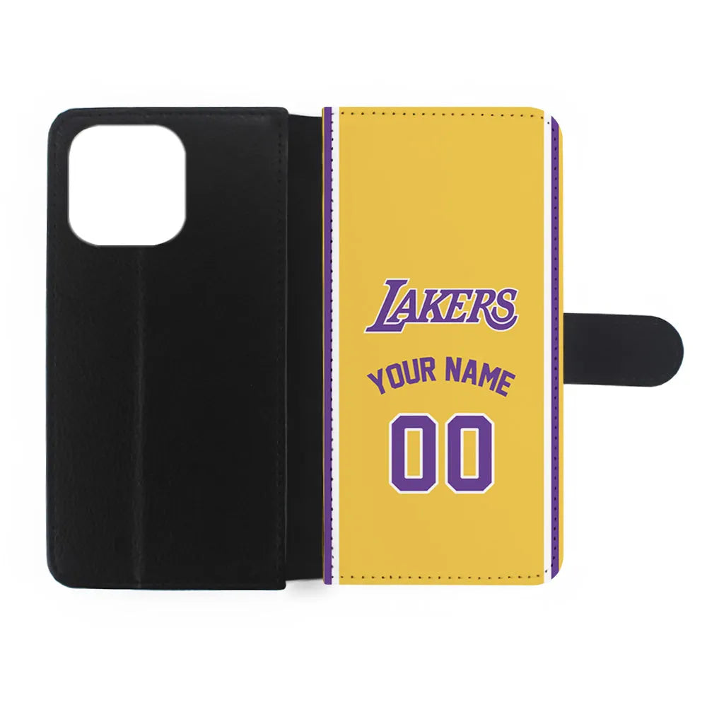 Custom Jersey Los Angeles Lakers NBA Phone Case-Yellow-Flip Wallet Case-Xtracase