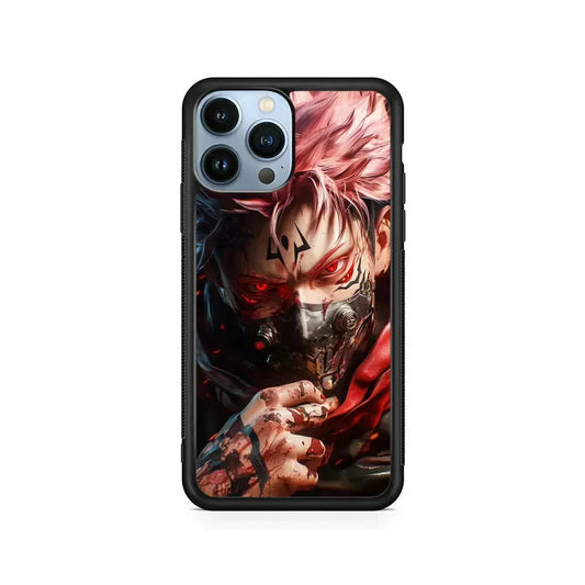 Jujutsu Kaisen Ryomen Sukuna Mask iPhone 15 Pro Max Case-Rubber / Black (2D Case)-Xtracase