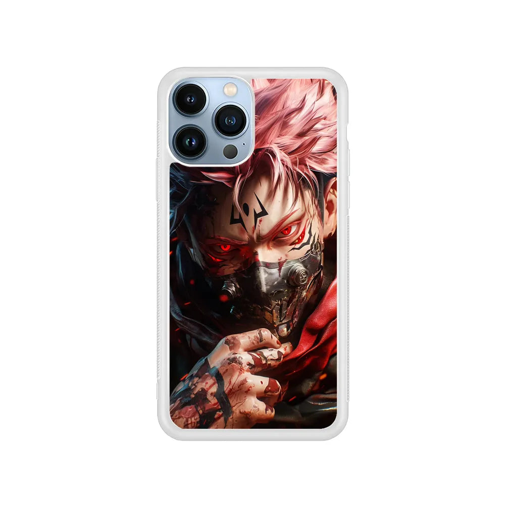 Jujutsu Kaisen Ryomen Sukuna Mask iPhone 13 Pro Case-Rubber / White (2D Case)-Xtracase