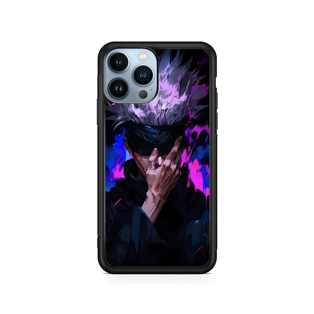Jujutsu Kaisen Satoru Gojo Art iPhone 13 Pro Case-Rubber / Black (2D Case)-Xtracase