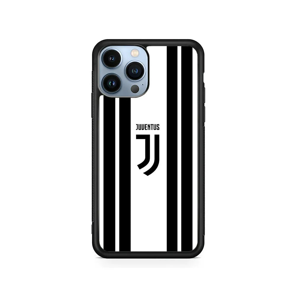 Juventus Black Stripe iPhone 13 Pro Max Case-Rubber / Black (2D Case)-Xtracase