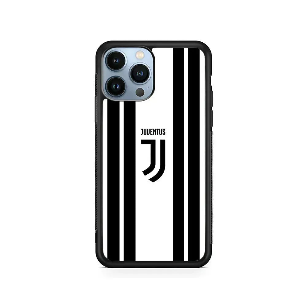 Juventus Black Stripe iPhone 15 Pro Max Case-Rubber / Black (2D Case)-Xtracase
